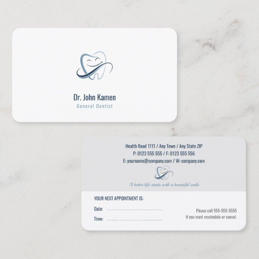 Carte de rendez-vous dentaire professionnelle | De (Devant / Derrière)