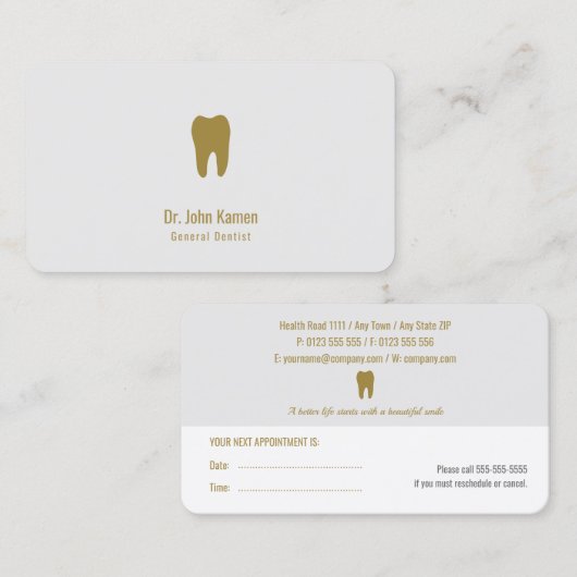 Carte de rendez-vous dentaire professionnelle | De (Devant / Derrière)