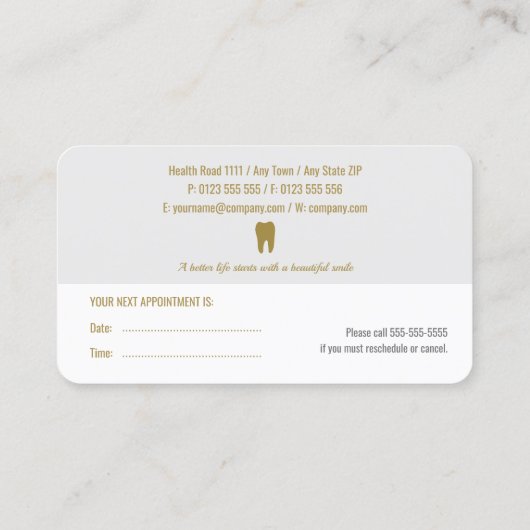 Carte de rendez-vous dentaire professionnelle | De (Dos)