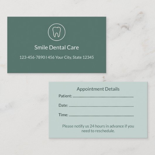 Carte De Rendez-vous Dental Appointment Reminder Cards for Clinics (Devant / Derrière)
