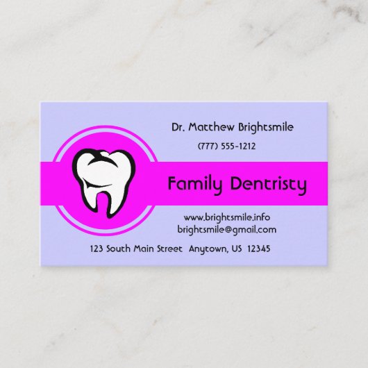 Carte De Rendez-vous Dental White Tooth Bold Magenta Center Stripe (Devant)