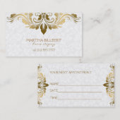 Carte De Rendez-vous Dentelle D'Or Sur Le Damas Blanc Plush (Devant / Derrière)