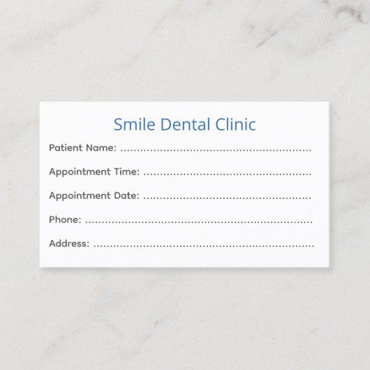 Carte De Rendez-vous Dentist Appointment Cards Patient Reminder (Devant)