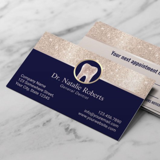 Carte De Rendez-vous Dentist Chic Gold Bordure dentition Logo Marine De