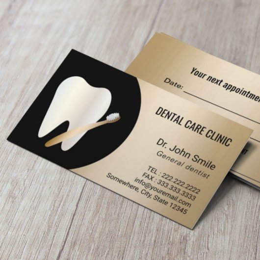 Carte De Rendez-vous Dentist Dentist Tooth & Toothbrush Gold Dental Nom