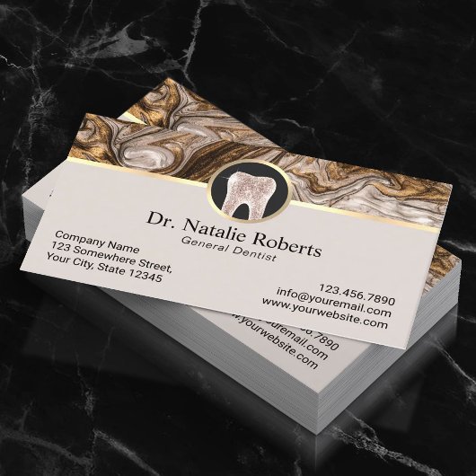 Carte De Rendez-vous Dentist Luxe Marbre Or Agate Bureau dentaire