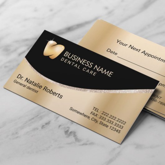 Carte De Rendez-vous Dentist Modern Gold Tooth Logo Soins dentaires