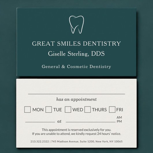 Carte De Rendez-vous Dentist Office Teal Tooth Dental Appointment