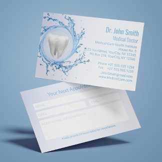 Carte De Rendez-vous Dentiste Dentaire Dent Eau Médical Professionnel