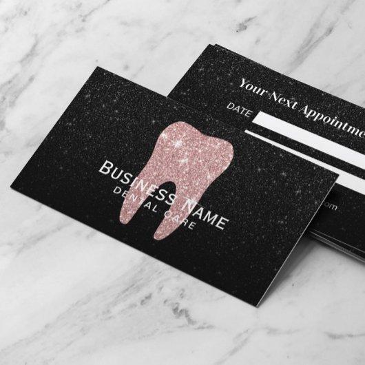 Carte De Rendez-vous Dentiste Rose Gold Tooth Black Parties scintillant