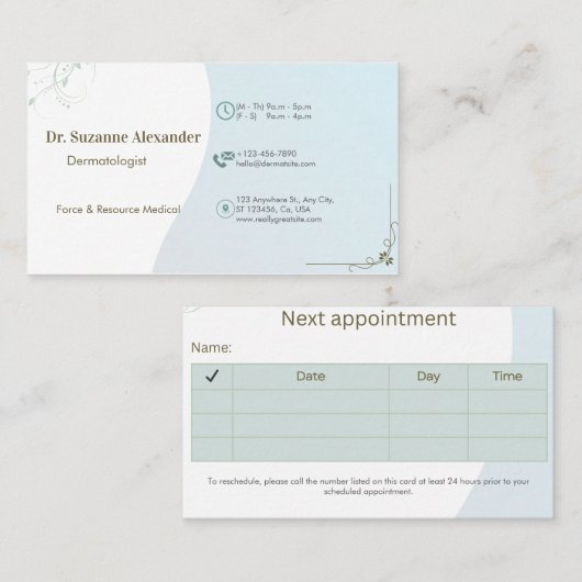 Carte de rendez-vous dermatologue simple et élégan (Devant / Derrière)