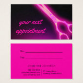 carte de rendez-vous des ciseaux rose néon (Devant & derrière)