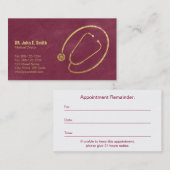 Carte De Rendez-vous Docteur, Red Canvas Golden Stethoscope Nomination (Devant / Derrière)