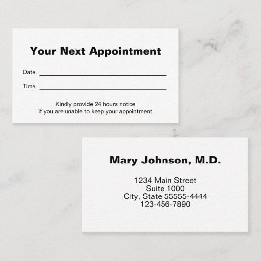 Carte De Rendez-vous Doctor's Medical Office Your Next Appointment Card (Devant / Derrière)