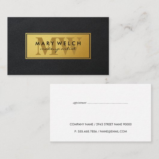 Carte De Rendez-vous Dorée | Monogramme en cuir | Style exécutif (Devant / Derrière)