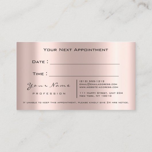 Carte de rendez-vous du Rose de fermeture de carro (Dos)