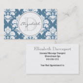 Carte de rendez-vous Dusty Blue Damask Monogram (Devant / Derrière)