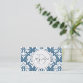 Carte de rendez-vous Dusty Blue Damask Monogram (Debout devant)