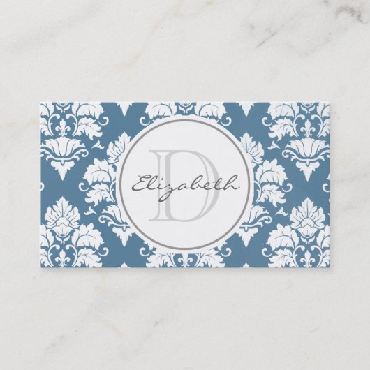 Carte de rendez-vous Dusty Blue Damask Monogram (Devant)