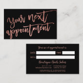 Carte De Rendez-vous Écriture en or rose moderne et élégant en noir (Devant / Derrière)