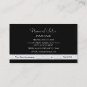 Carte De Rendez-vous Elégant Black Curls Silver Ciseaux Salon de Coiffu (Dos)