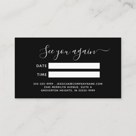 Carte De Rendez-vous Elegant Black Gold Monogram Script Appointment (Dos)