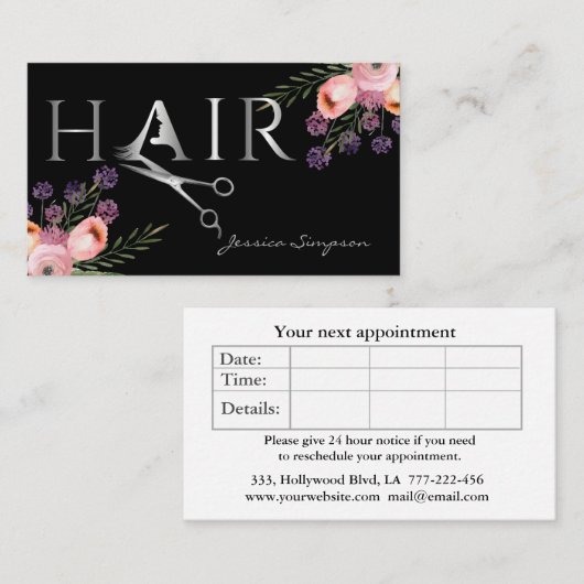 Carte De Rendez-vous Elégant ciseaux floraux d'aquarelle boho (Devant / Derrière)