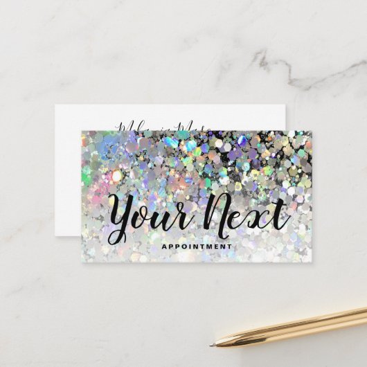 Carte De Rendez-vous Elegant Holographic Glitter Makeup Artist (Devant/Arrière en situation)