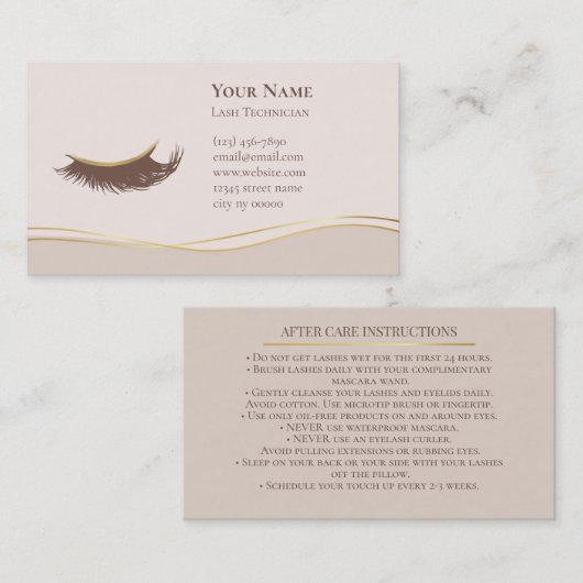 Carte De Rendez-vous Elegant Lash Technician After care Card (Devant / Derrière)