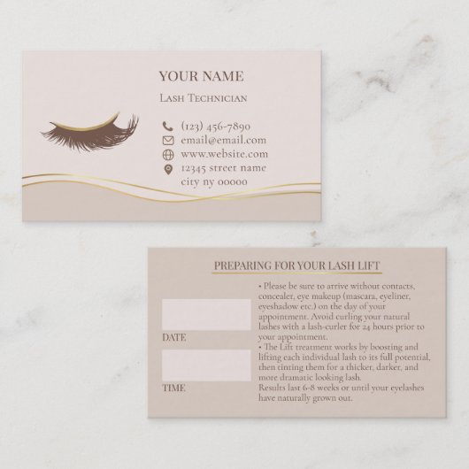 Carte De Rendez-vous Elegant Lashes Before care Appointment Card (Devant / Derrière)