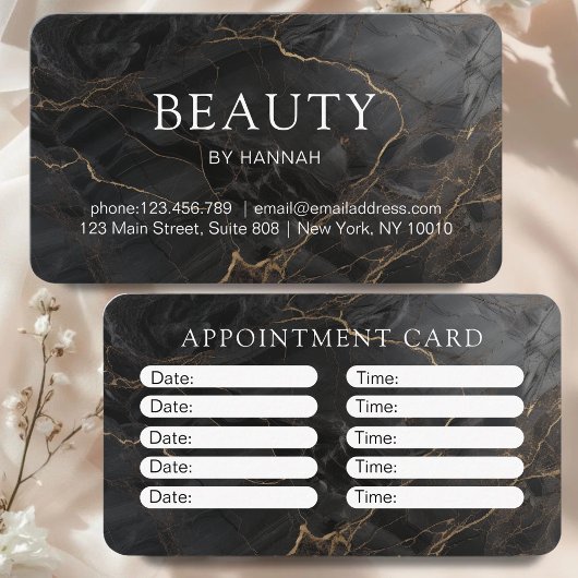 Carte De Rendez-vous Elegant Marble Black-Gold Salon