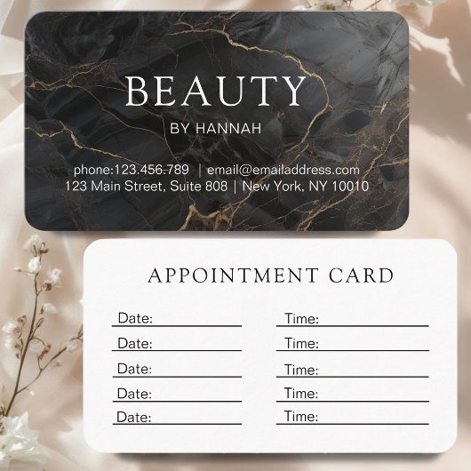 Carte De Rendez-vous Elegant Marble Black-Gold Salon