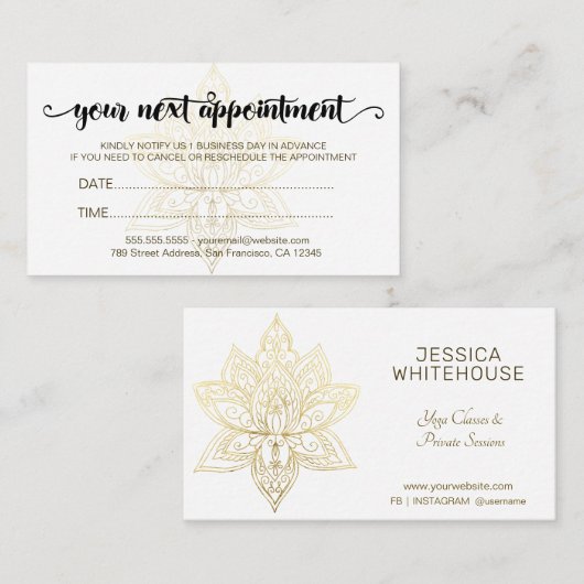 Carte De Rendez-vous Elegant Modern Gold Lotus Flower Script (Devant / Derrière)