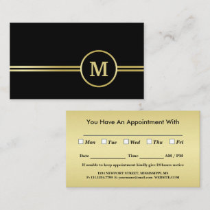 Carte De Rendez-vous Élégant or Monogramme personnalisé sur noir