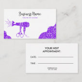 Carte De Rendez-vous Elégant Parties scintillant violet Sèche-cheveux C (Devant / Derrière)