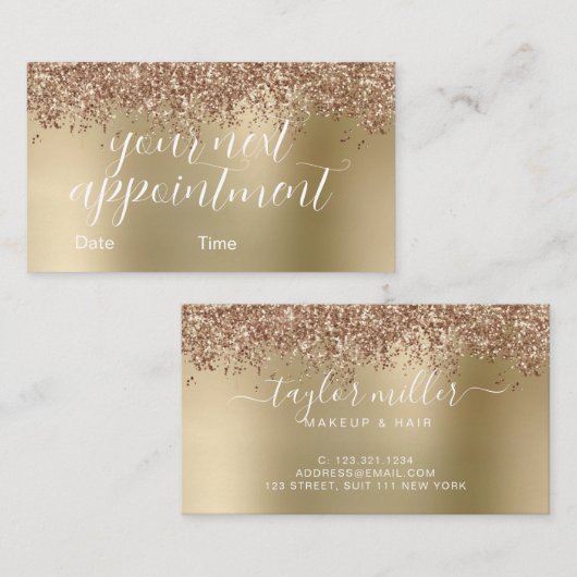 Carte De Rendez-vous Elégant rose or parties scintillant maquillage & c (Devant / Derrière)