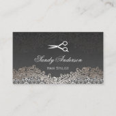 Carte De Rendez-vous Elégant salon de coiffure en argent Damask multi-r (Devant)