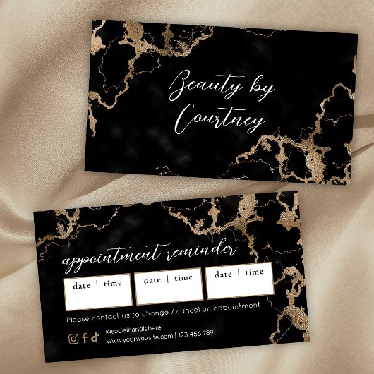 Carte De Rendez-vous Elegant Script Gold & Black Marble Beauty Salon
