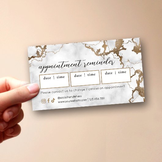 Carte De Rendez-vous Elegant Script Gold Marble Beauty Salon Hair Spa