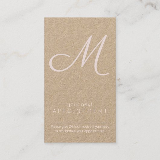 Carte De Rendez-vous Élégant Script Monogram Blush Pink Kraft Vertical (Dos)