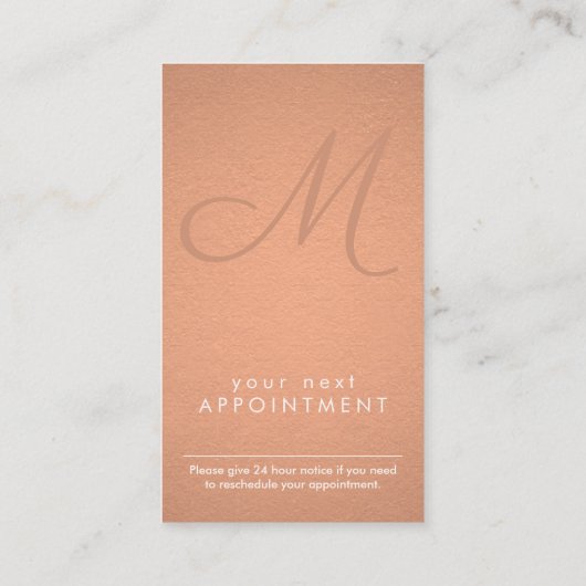 Carte De Rendez-vous Élégant Script Monogramme Faux Cuivre Foil Vertica (Dos)