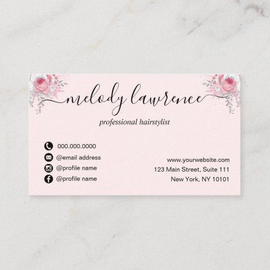 Carte De Rendez-vous Elégante coiffeuse rose en cuivre (Dos)