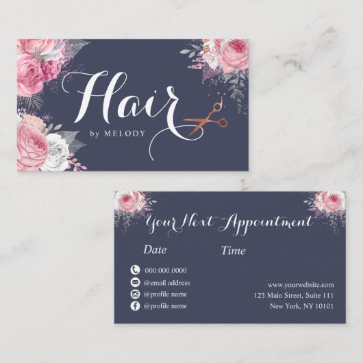 Carte De Rendez-vous Elégante coiffeuse rose en cuivre (Devant / Derrière)