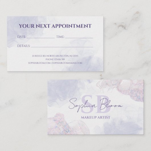 Carte De Rendez-vous Élégante encre d'aquarelle liquide violet clair (Devant / Derrière)