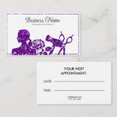 Carte De Rendez-vous Elégante Parties scintillant violet Floral Coiffeu (Devant / Derrière)