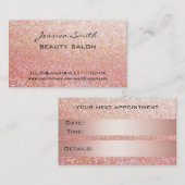 Carte de rendez-vous élégante rose glitterie or ch (Devant / Derrière)