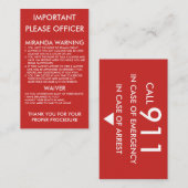 Carte De Rendez-vous En cas d'urgence l'avertissement &Arrest (Devant / Derrière)