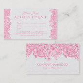 Carte de rendez-vous en dentelle blanche et rose (Devant / Derrière)