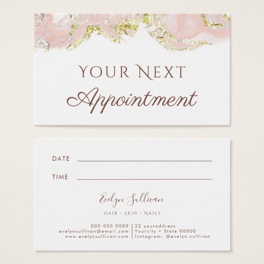 carte de rendez-vous en marbre rose (Devant & derrière)
