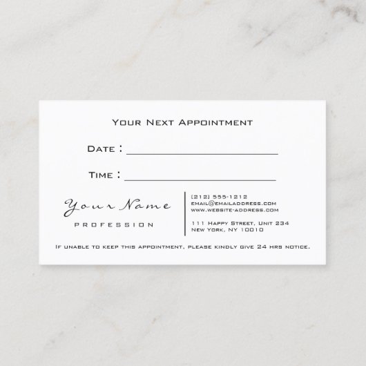 Carte de rendez-vous en or blanc (Dos)